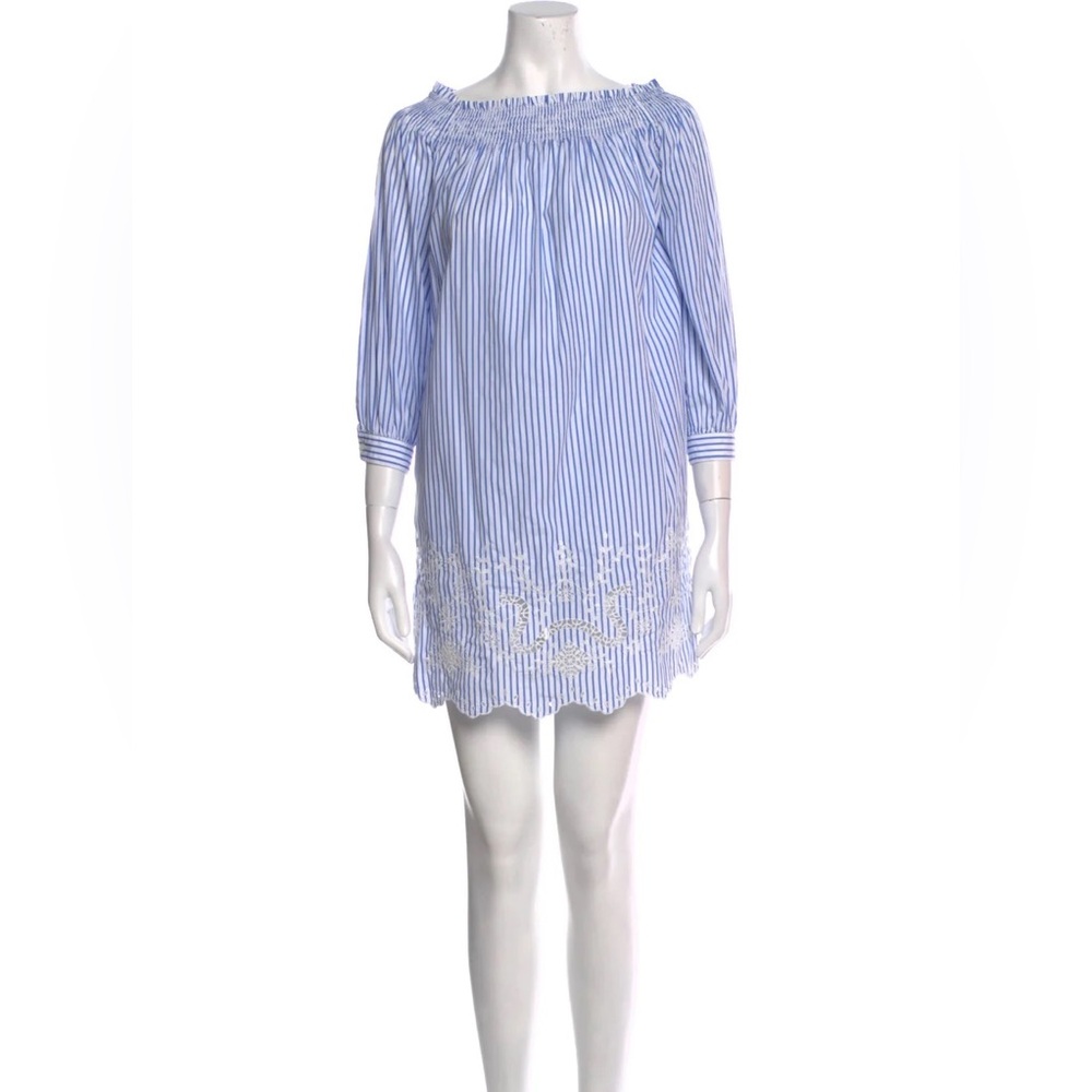 NEW Polo Ralph Lauren Blue White Off Shoulder Cruise Striped Mini Dress Large